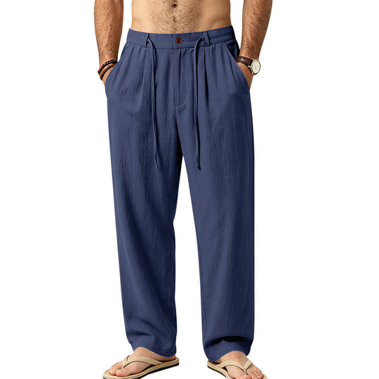 Herren Leichte Leinenhose mit Bundfalten und Kordelzug Shop Nory