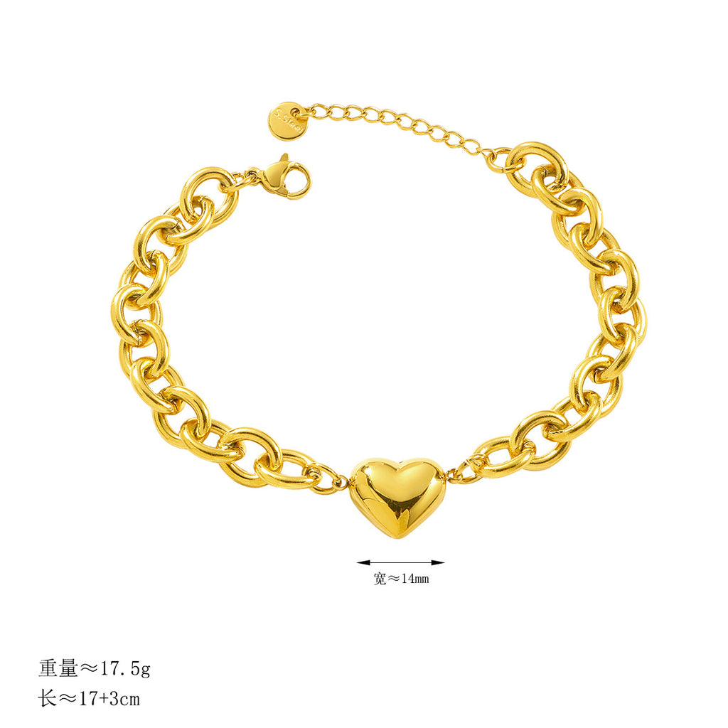 Damen modisches Armband mit herzförmigem Anhänger und robustem Kettenmuster Shop Nory