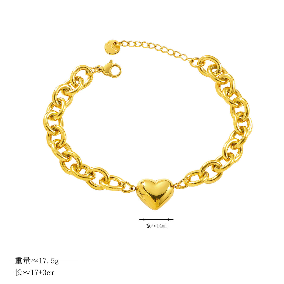 Damen modisches Armband mit herzförmigem Anhänger und robustem Kettenmuster Shop Nory