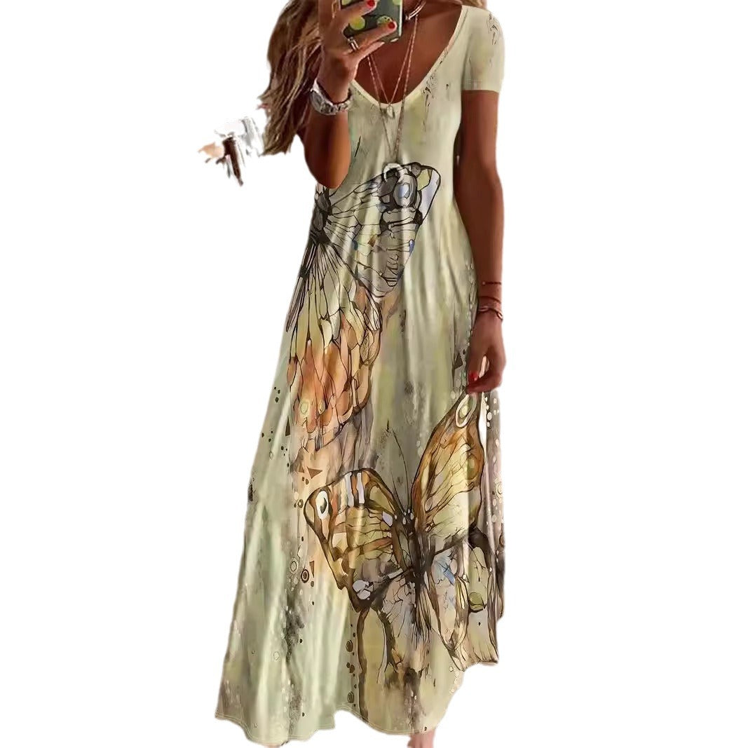 Damen Maxikleid mit buntem Schmetterlingsdruck Shopnory