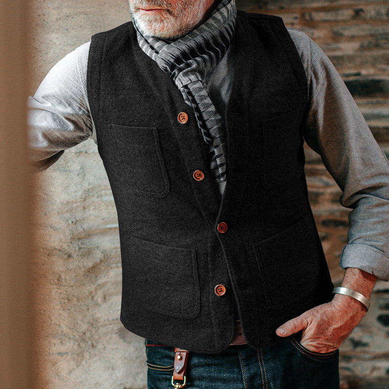 Herren Wolloptik‑Strukturweste mit V‑Ausschnitt, aufgesetzten Taschen & Knopfleiste Shop Nory
