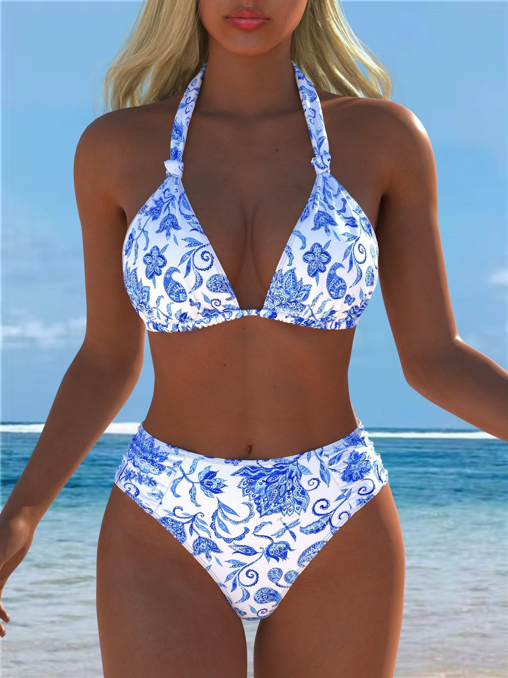 Damen Triangel-Bikini mit hohem Bund und patriotischem Sternen-Muster