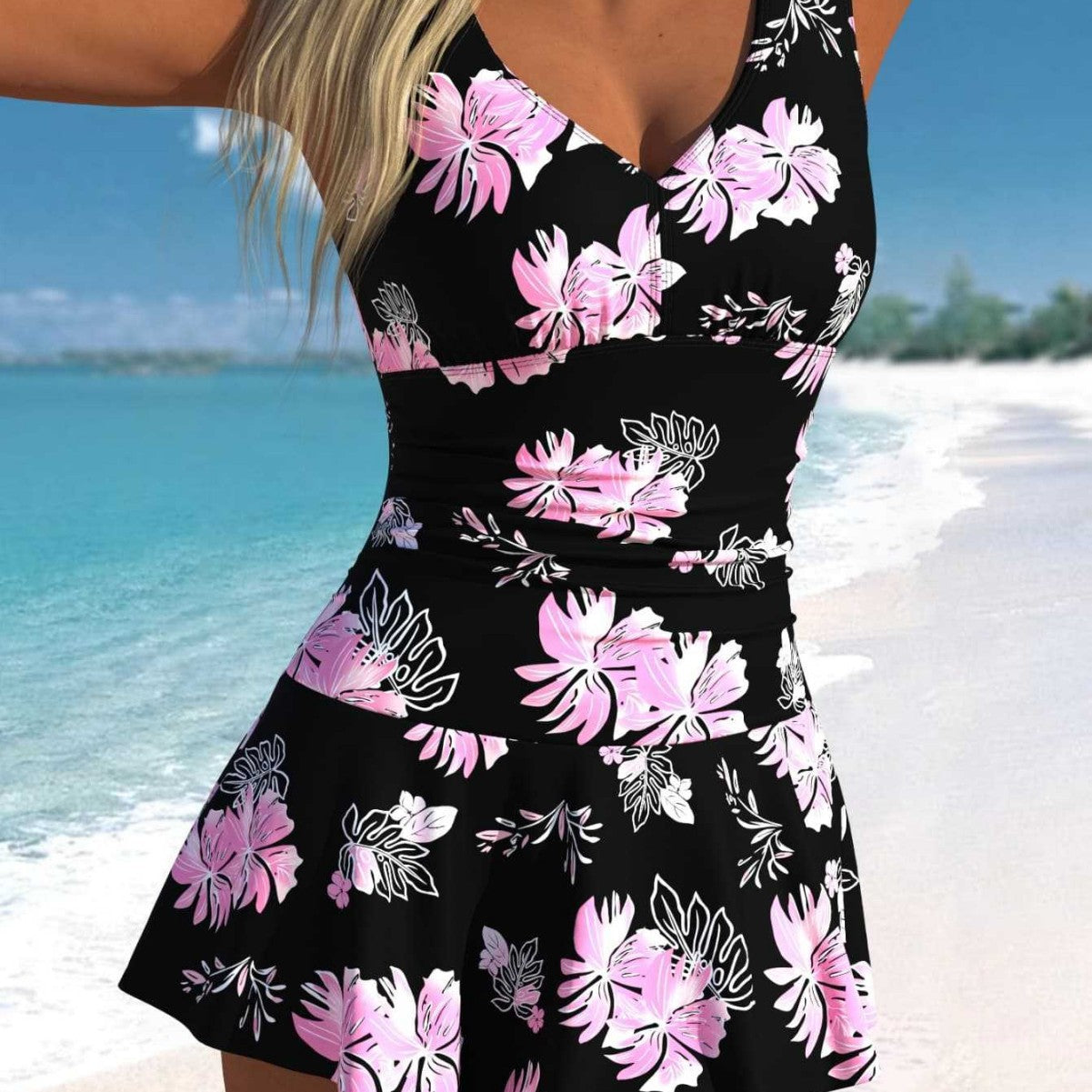 Damen Einteiliger Badeanzug mit auffälligem Tiermuster Shopnory