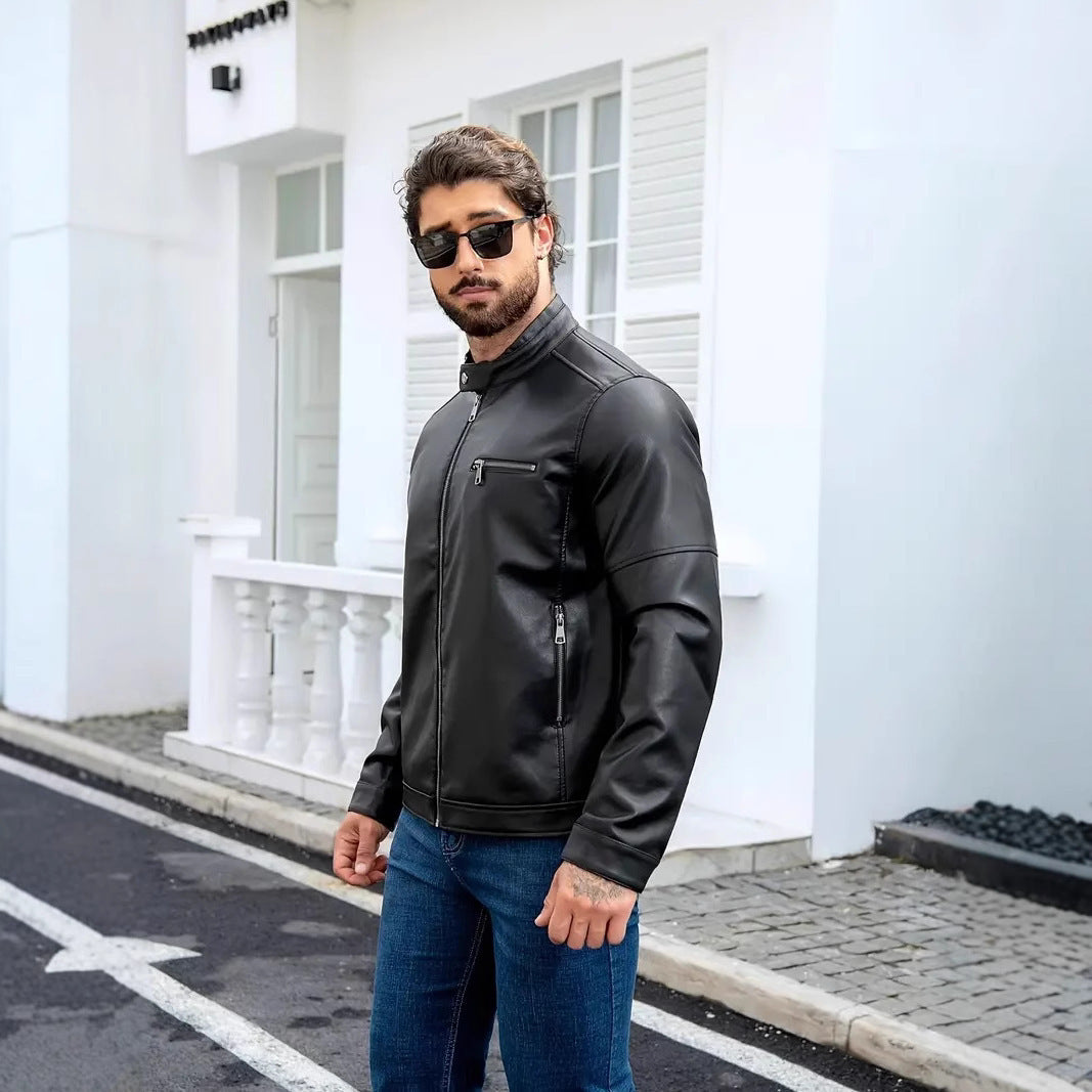 Herren moderne Kunstlederjacke mit Reißverschlüssen
