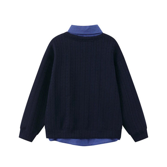 Damen Lagen-Look Strickpullover mit angenähter Hemdblende, Sternapplikationen und Ketten‑Charm Shop Nory
