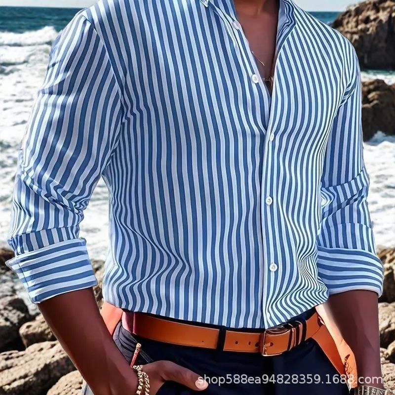 Herren Elegantes Langarm Hemd mit feinem Streifenmuster Shop Nory