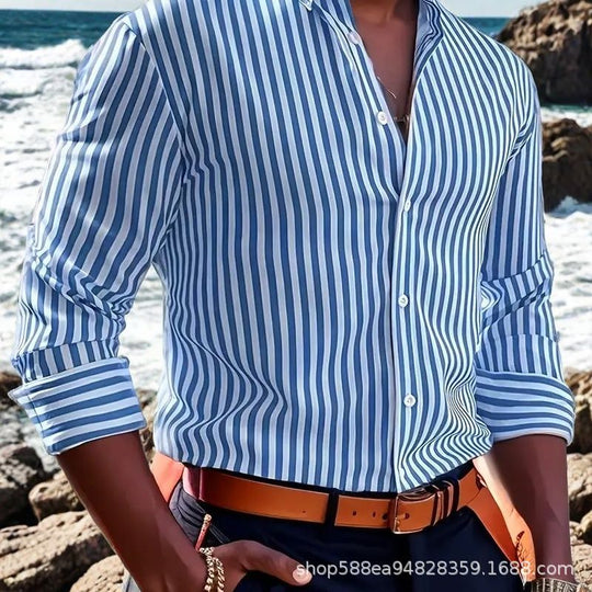 Herren Elegantes Langarm Hemd mit feinem Streifenmuster Shop Nory