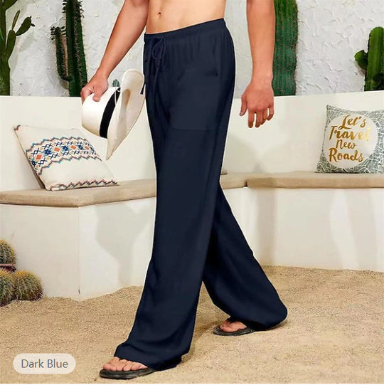 Herren weite Leinenhose mit Tunnelzug, aufgesetzten Seitentaschen und Relaxed-Fit Shop Nory