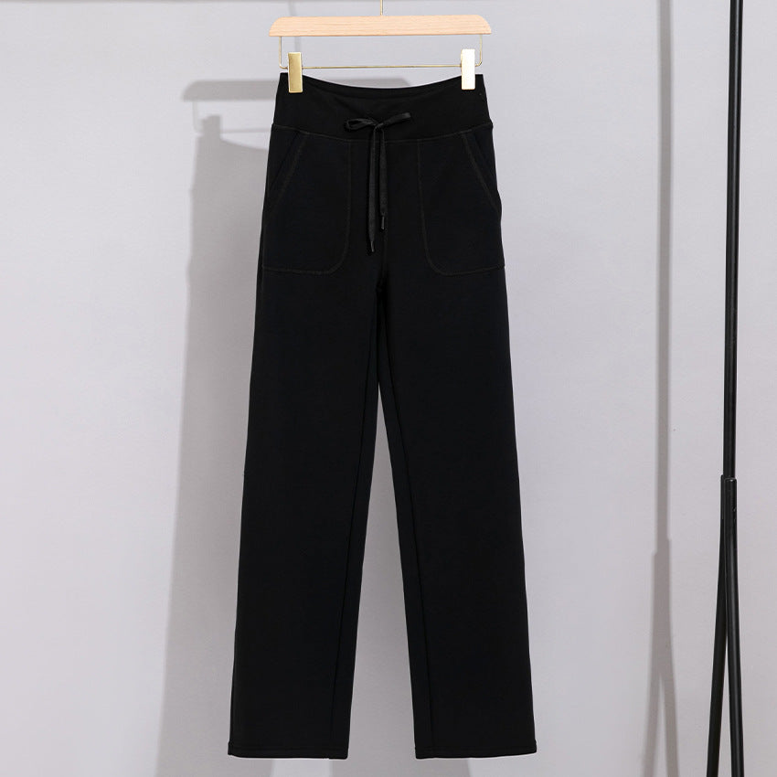 Damen Breite Baumwoll-Frottee-Loungehose mit hohem Bund und Tunnelzug Shop Nory