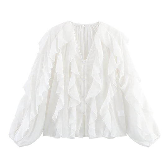 Damen Volant‑Chiffonbluse mit Lagen‑Rüschen und weiten Ballonärmeln Shop Nory