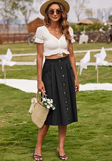 Damen A-Linien-Rock mit Taschen und Knopfleiste