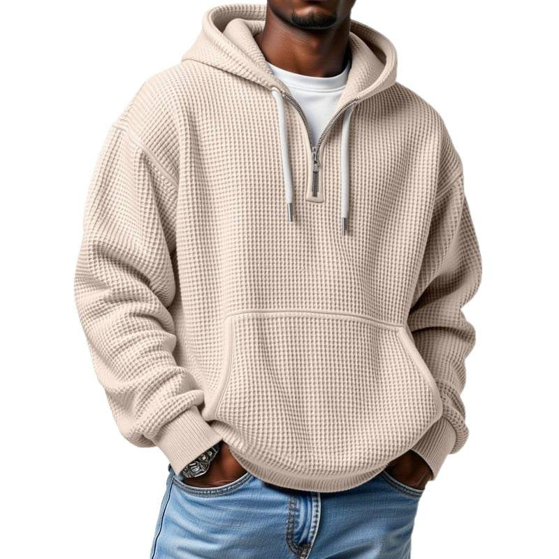 Herren Waffelstrick Halfzip-Kapuzenpullover mit Kängurutasche Shop Nory