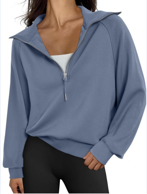 Damen lässiger Sweatpullover mit hohem Kragen und Reißverschluss