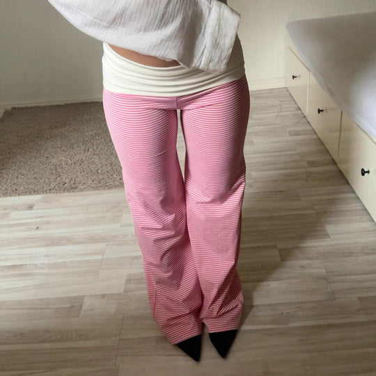 Damen nan Loungehose mit hohem Umschlagbund weitem Bein und feinem Streifenmuster Shop Nory
