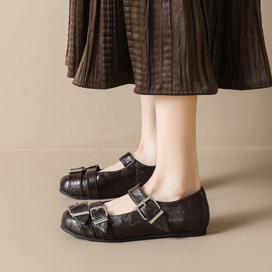 Damen Ballerinas mit modischen Riemen und Schnallen