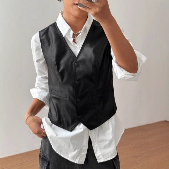 Damen Lederweste mit modernen Details und elegantem Schnitt Shopnory