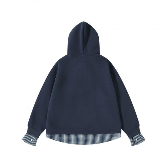 Damen Layering-Hoodie mit eingesetztem Hemdkragen, karierter Saum- und Manschettenoptik Shop Nory