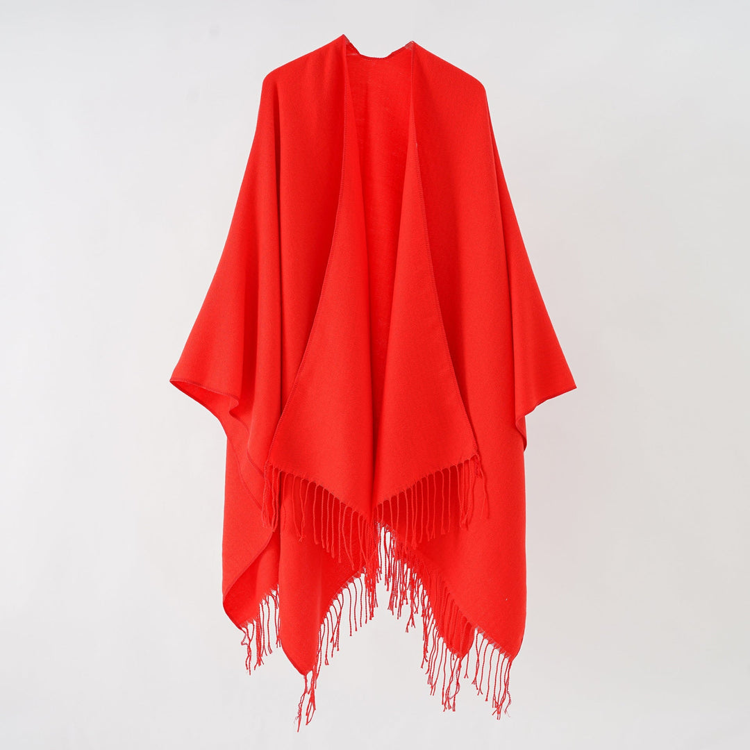 Damen Modischer Fransen-Poncho Aus Weichem Material mit Luxuriösem Fall
