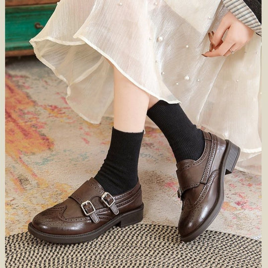 Damen Loafer im Brogue-Look mit Fransenkappe und verstellbarer Schnalle Shop Nory