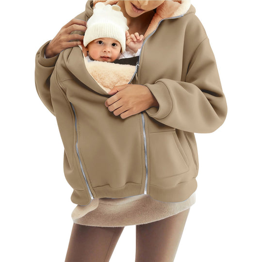 Damen nan Babytrage-Hoodie mit Teddyfutter und Zweiwege-Reißverschluss Shop Nory