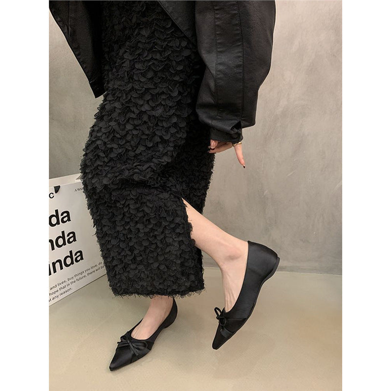 Damen Elegante spitz zulaufende Satin‑Ballerinas im Slipper‑Stil mit zierlicher Schleife Shop Nory