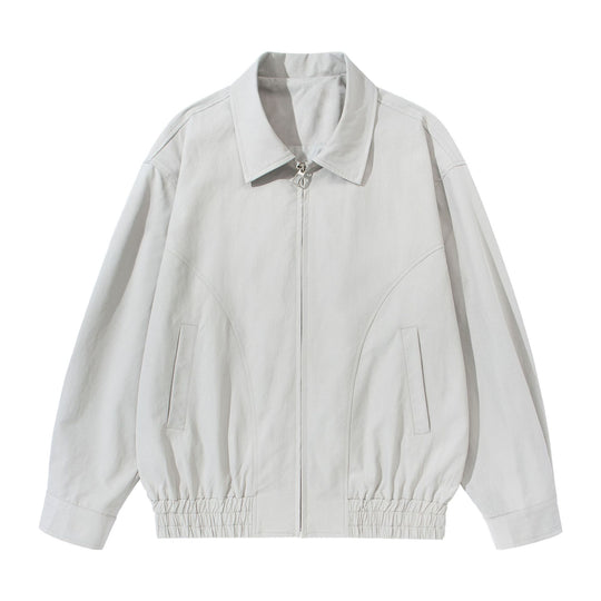 Unisex Kurz geschnittene Boxy-Blousonjacke mit Hemdkragen, verdecktem Reißverschluss und gerafftem Saum Shop Nory