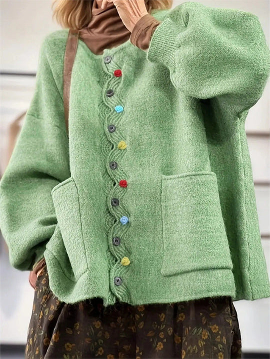 Damen Oversized Strickcardigan mit Zierknopfleiste und aufgesetzten Taschen Shop Nory