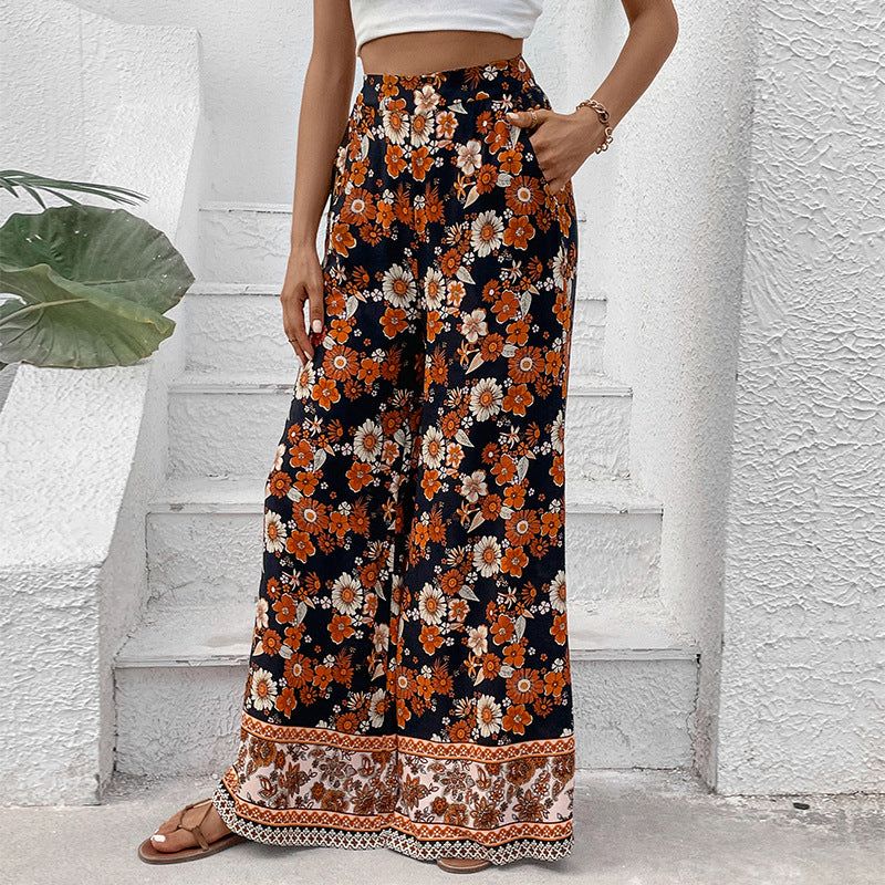 Damen Hochtaillierte weite Palazzohose mit floralem Alloverprint und Eingrifftaschen Shop Nory