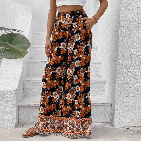 Damen Hochtaillierte weite Palazzohose mit floralem Alloverprint und Eingrifftaschen Shop Nory