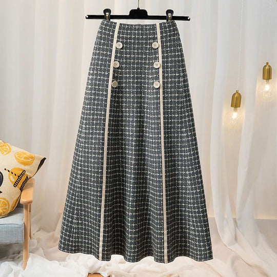 Damen Eleganter und fließender Maxirock mit Knopfdetails Shop Nory