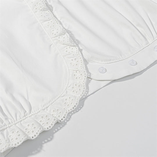Damen Gekürzte Spitzenbolero‑Bluse mit Stehkragen und Lochstickerei Shop Nory