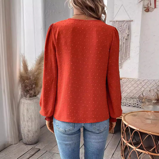Damen Bluse mit Spitzen‑Plastron, V‑Ausschnitt und ballonartigen Ärmeln Shop Nory