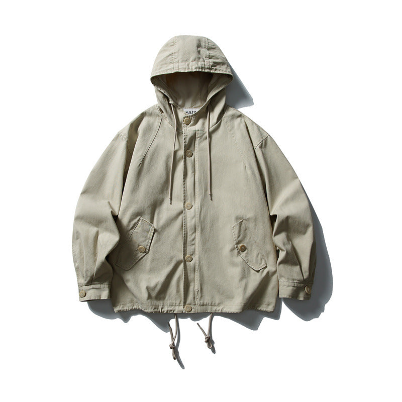 Unisex Kastig geschnittene Kapuzenblousonjacke aus Baumwoll‑Twill mit Tunnelzug Shop Nory