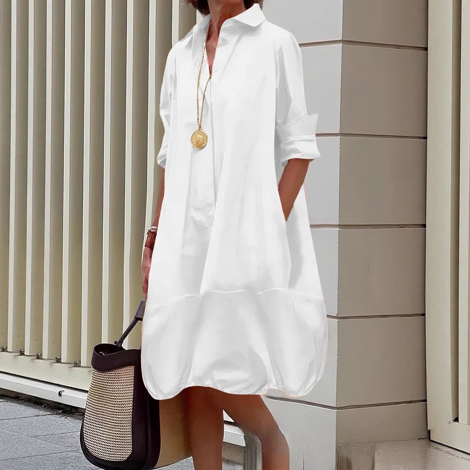Damen Lässiges Hemdblusenkleid mit weit geschnittenem Saum ShopNory