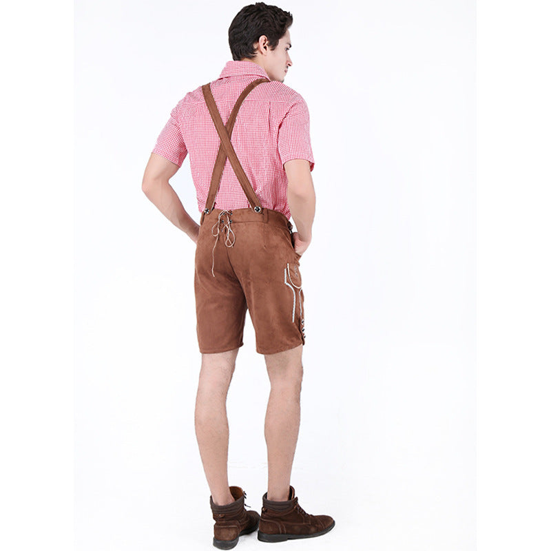 Herren nan kurze Trachtenlederhose aus Wildleder mit bestickter Vorderlatz und verstellbaren Trägern Shop Nory