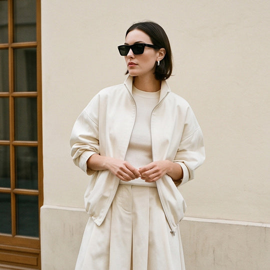 Damen Oversize Cropped-Blouson mit Tunnelzug und fließendem Maxi‑Rock mit Beinschlitz Shop Nory
