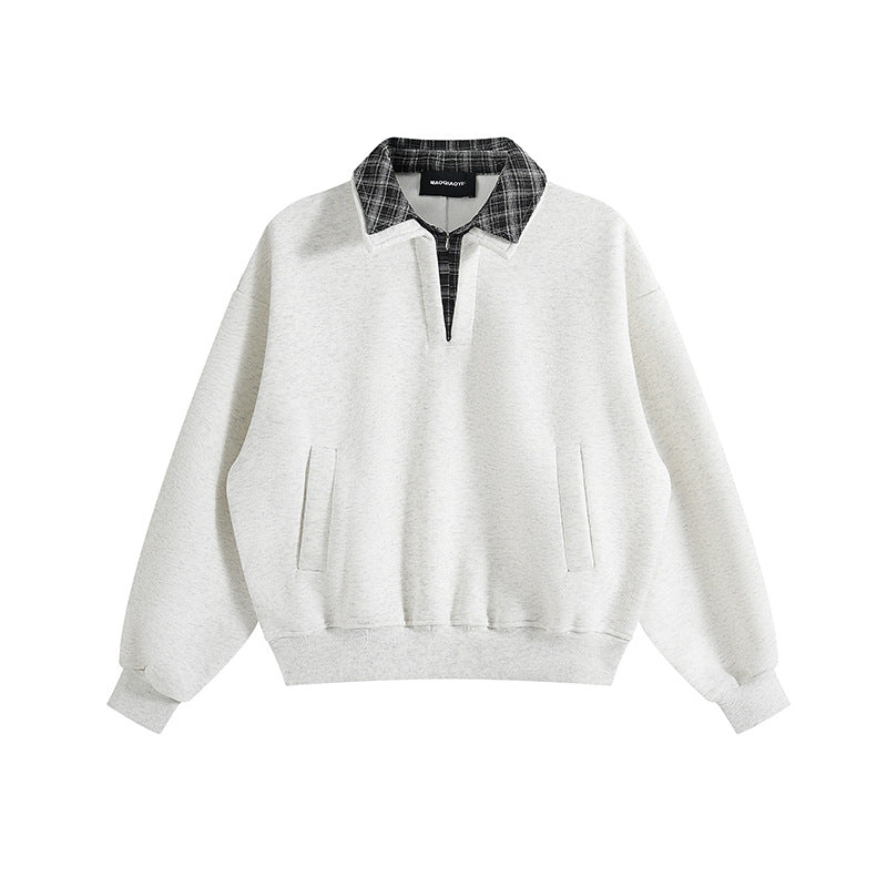 Unisex Lagenlook-Sweatshirt mit eingenähtem Karokragen und seitlichen Einschubtaschen Shop Nory