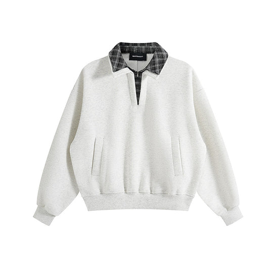 Unisex Lagenlook-Sweatshirt mit eingenähtem Karokragen und seitlichen Einschubtaschen Shop Nory