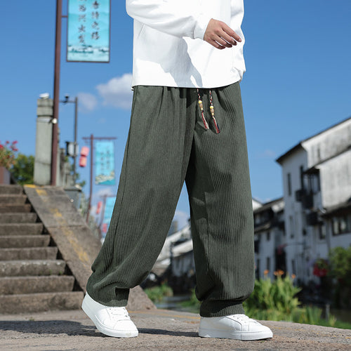 Herren Weit geschnittene Cord-Relaxhose mit elastischem Bund und Zierkordel Shop Nory