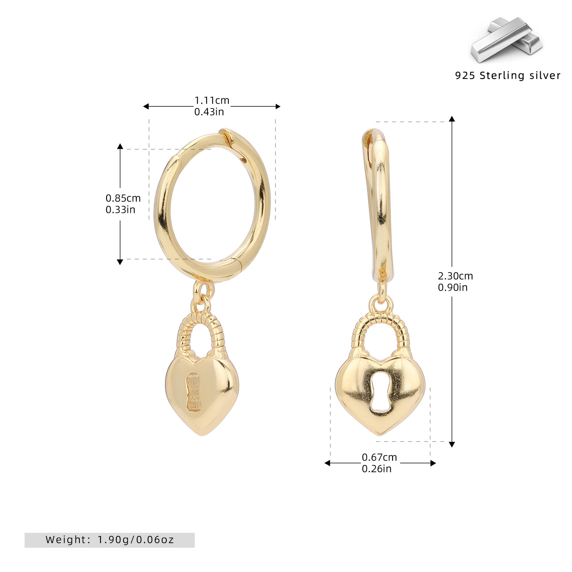 Damen Ohrhänger mit herzförmigem Schlossanhänger aus hochwertigem 925 Sterling Silber Shop Nory