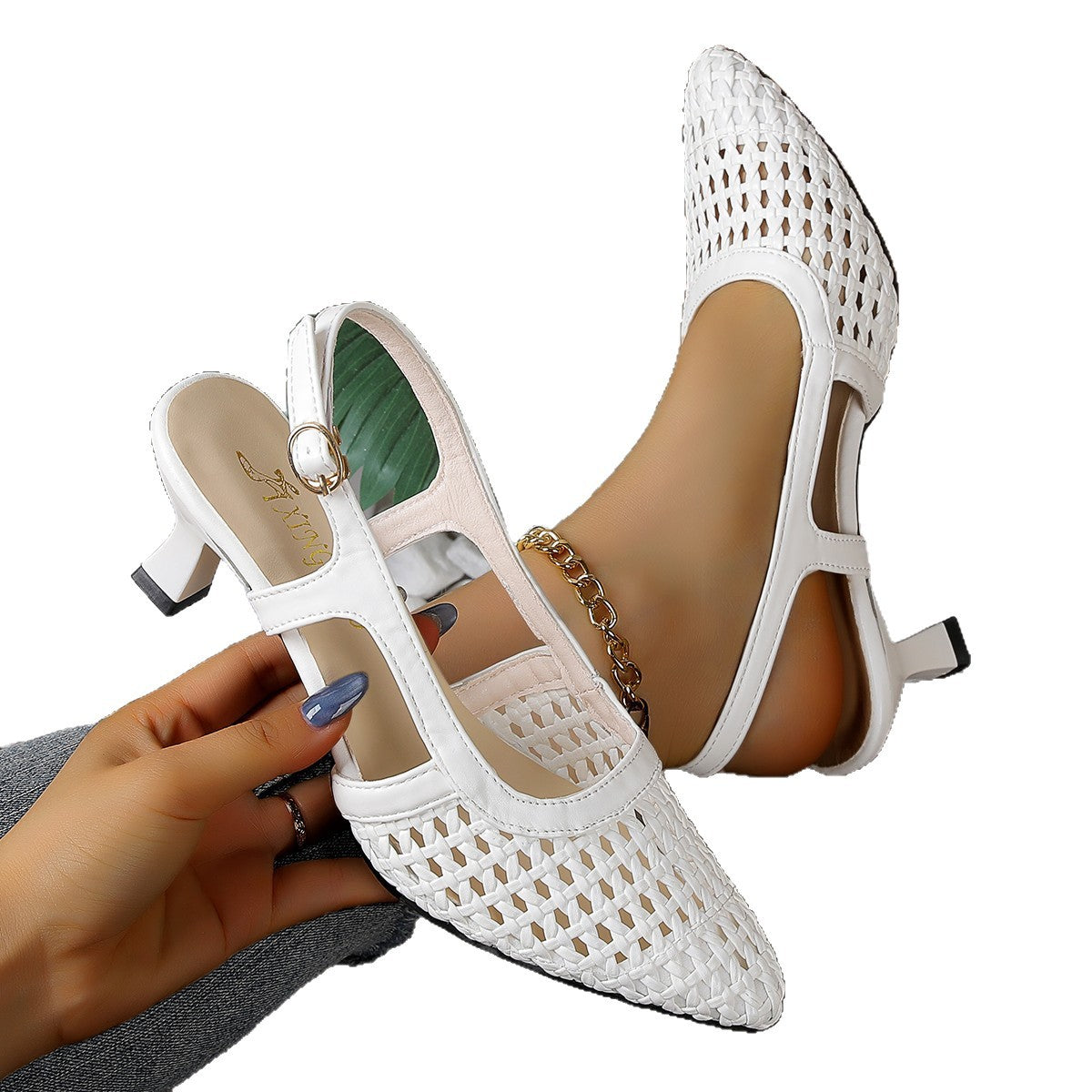 Damen Sling-Sandalen mit durchbrochenem Design und elegantem Blockabsatz