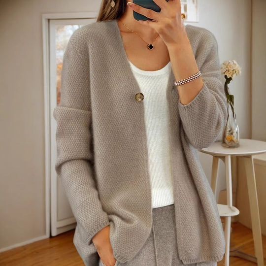 Damen strukturierter Strickcardigan mit V-Ausschnitt und verdeckter Knopfleiste Shop Nory