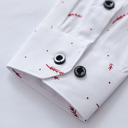 Herren Slim-Fit Business-Hemd mit feinem botanischem Print und Kentkragen Shop Nory