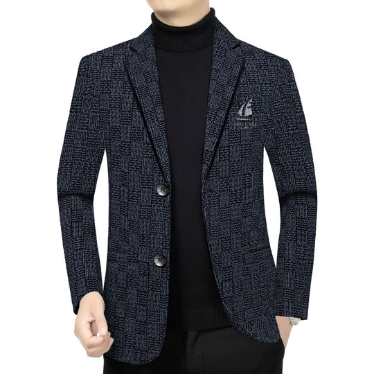 Herren Muster-Sakko im Feinstrick-Wollmix mit dezenter Logo-Stickerei Shop Nory