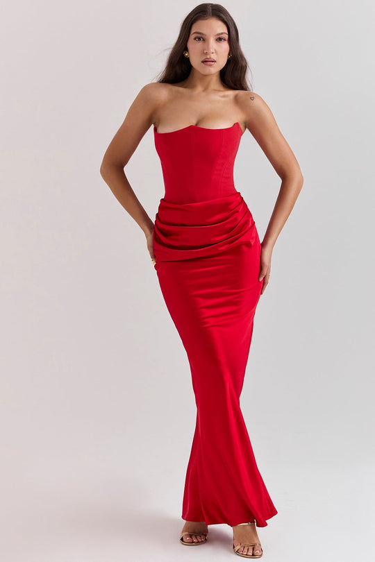 Damen Elegantes Abendkleid mit Herz-Ausschnitt und schimmerndem Oberteil Shopnory