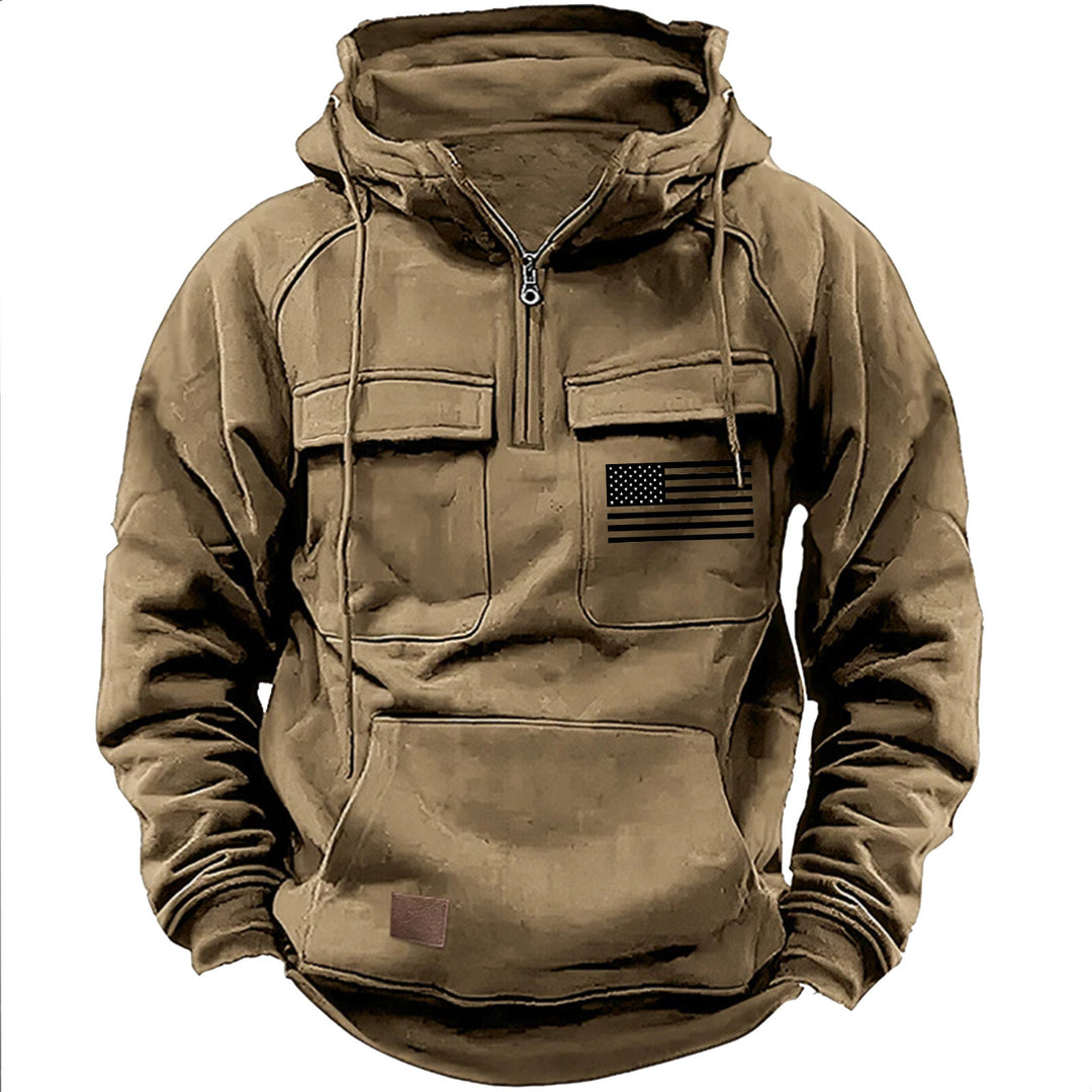 Herren nan urbaner Kapuzenpullover mit taktischen Brusttaschen und halbem Reißverschluss Shop Nory