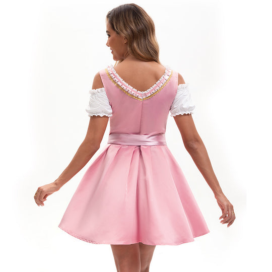 Damen nan traditionelles Dirndlkleid mit bestickter Spitzen-Schürze und Carmen-Ärmeln Shop Nory