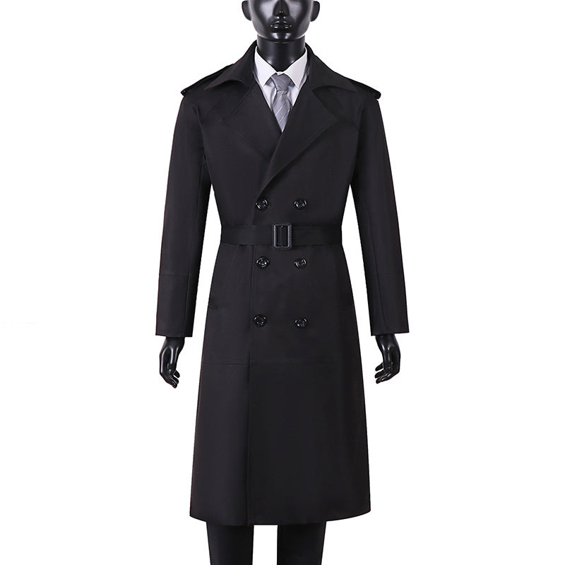 Herren Doppelreihiger Trenchcoat mit Taillengürtel und Schulterlaschen Shop Nory