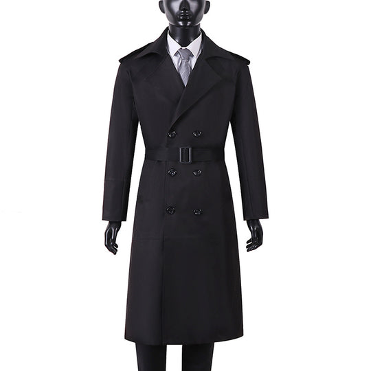 Herren Doppelreihiger Trenchcoat mit Taillengürtel und Schulterlaschen Shop Nory
