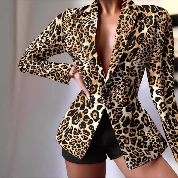 Damen taillierter Zebra-Muster-Longblazer mit betonter Taille und Single-Button Shop Nory